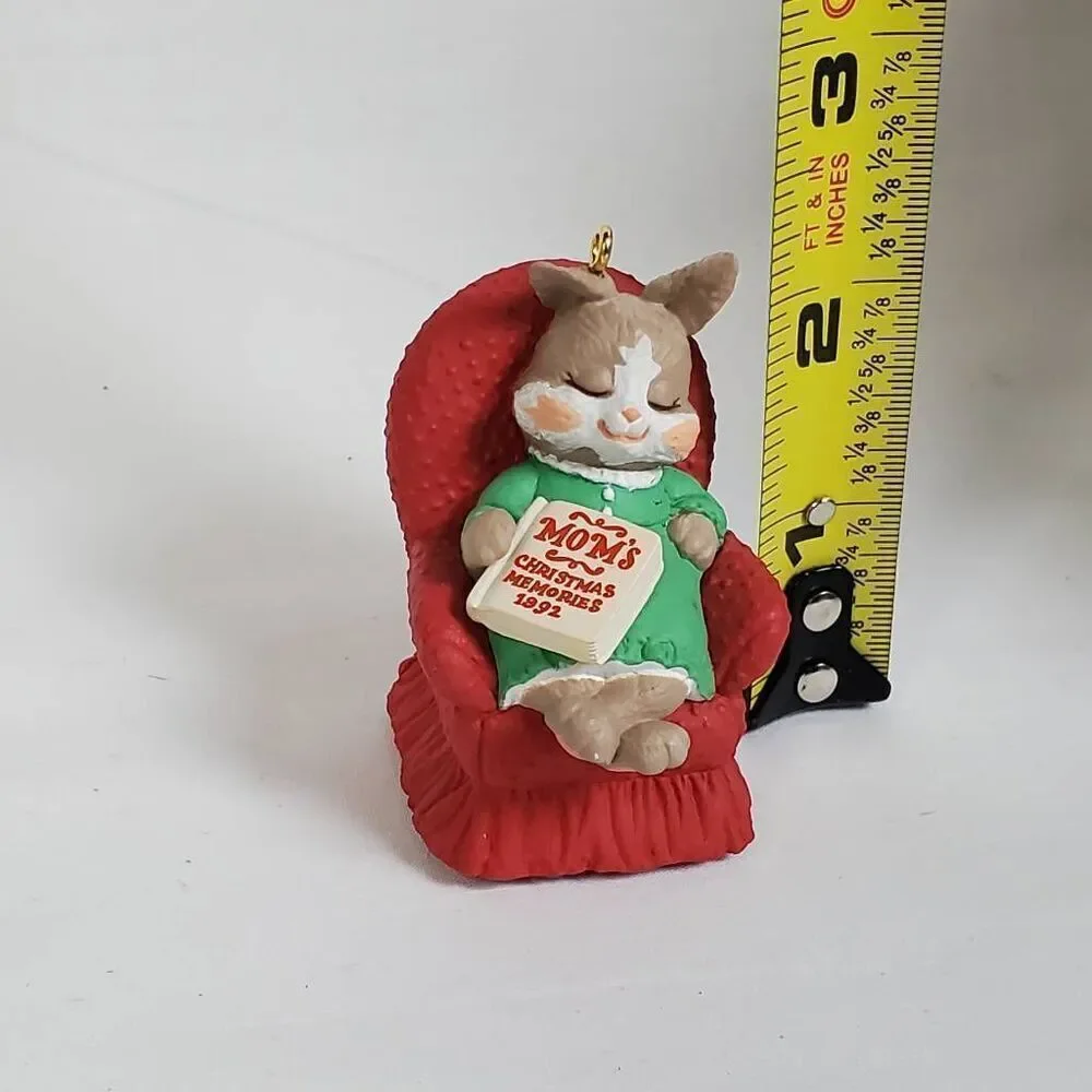 1992 Mom’s Christmas Memories Bunny Ornament – Rabbit in Red Chair with Book, 2.